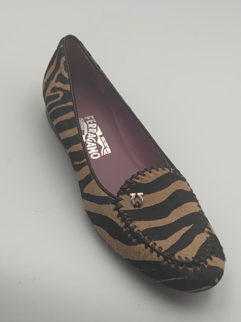 Ferragamo Logo “ Brixen“ Calf Hair Flats